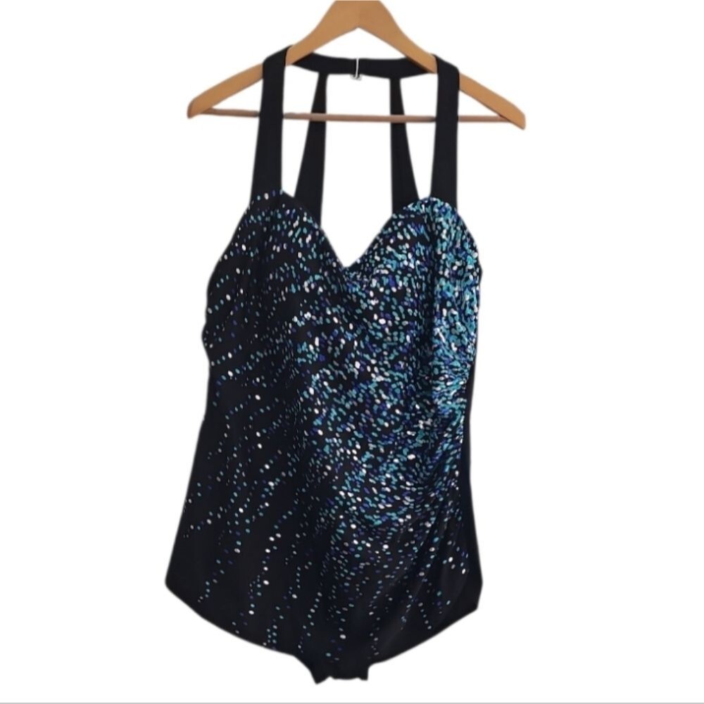 Swimsuits For All Sarong One Piece Swimsuit Plus 22 Black Tummy Control Nwot